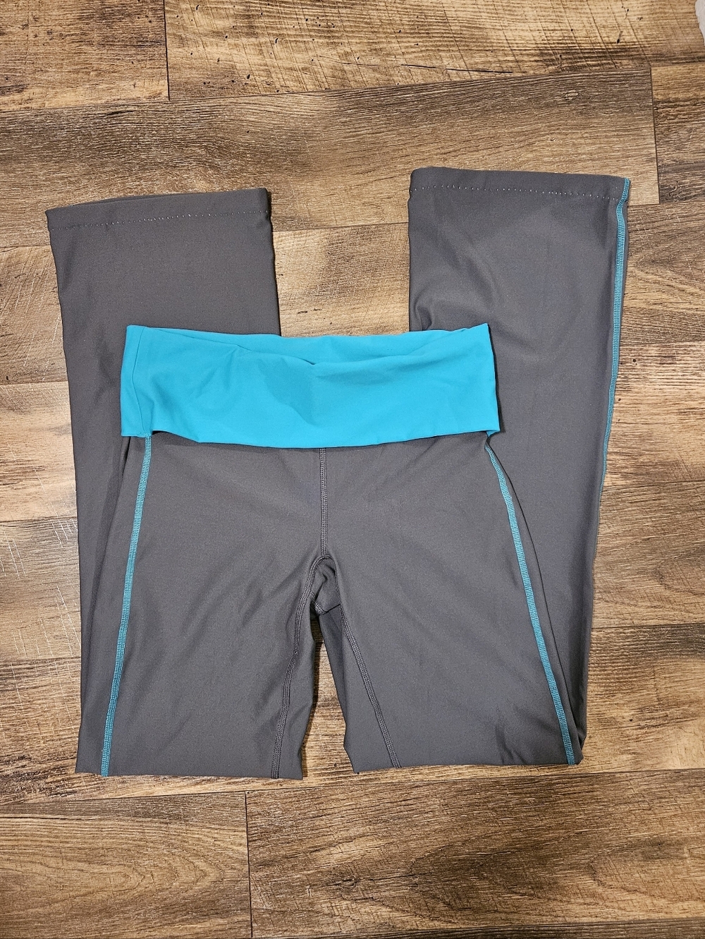 Gray and Teal Fold-Over Waist Athletic Pants